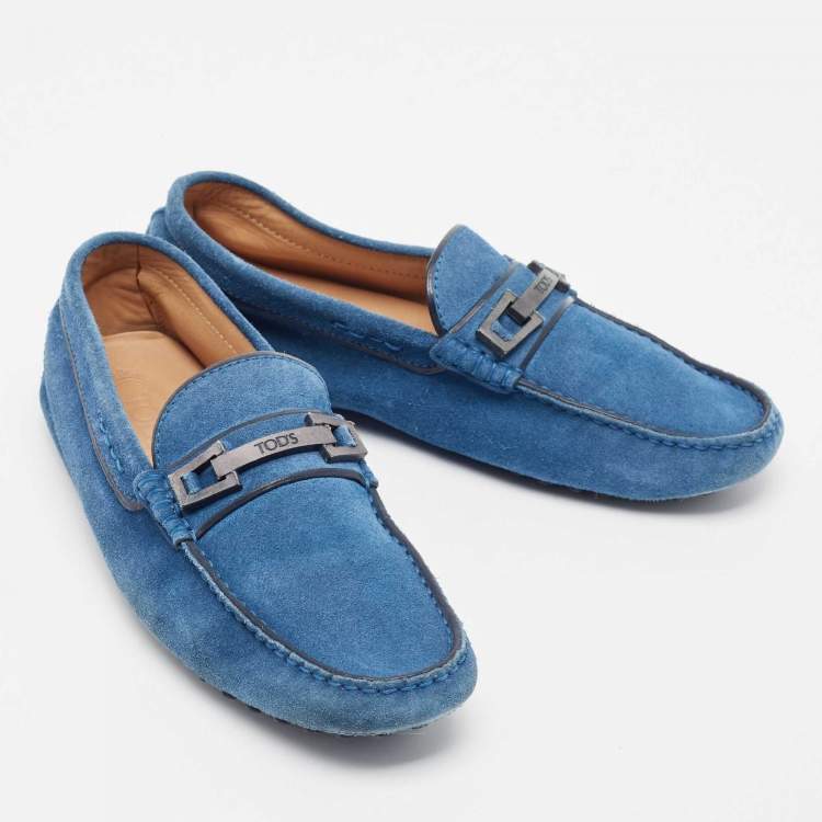 Pre Owned Tod's Blue Suede Buckle Slip On Loafers Size 40
