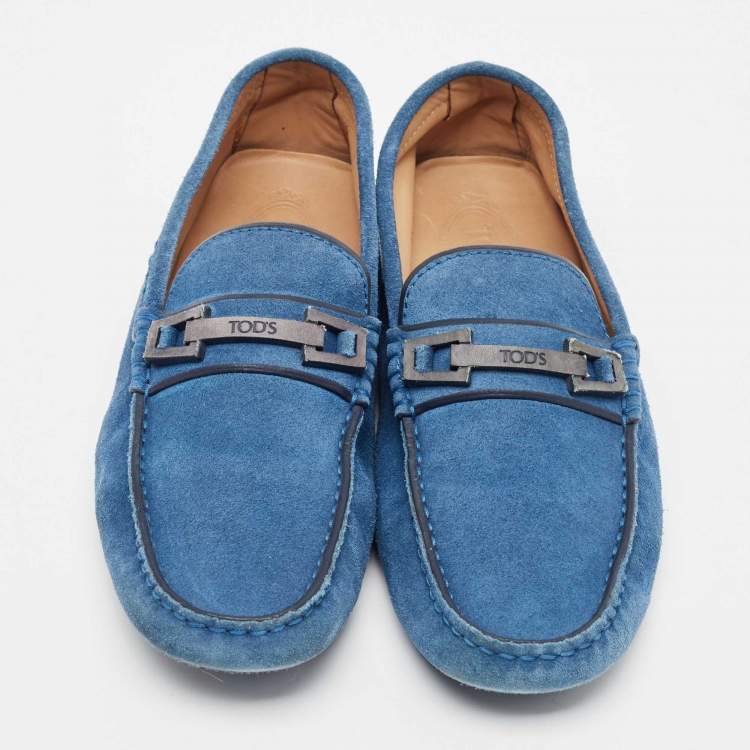 Pre Owned Tod's Blue Suede Buckle Slip On Loafers Size 40