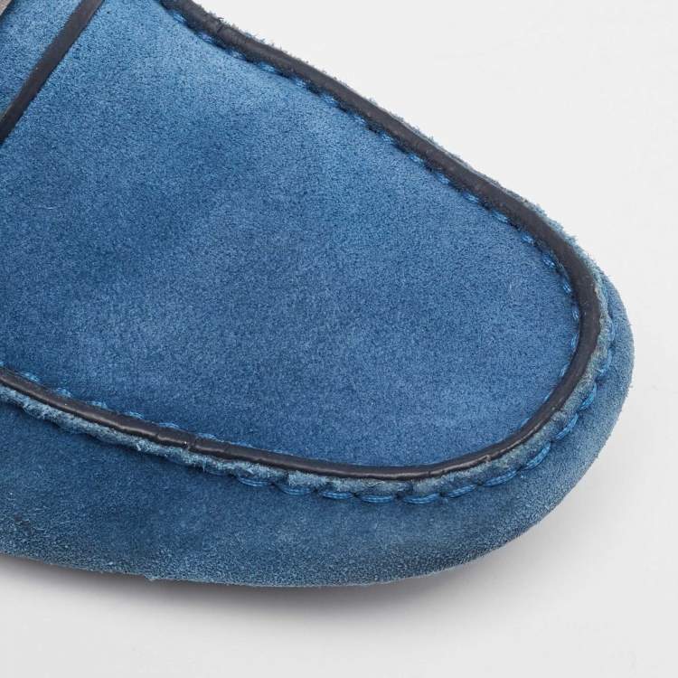 Pre Owned Tod's Blue Suede Buckle Slip On Loafers Size 40