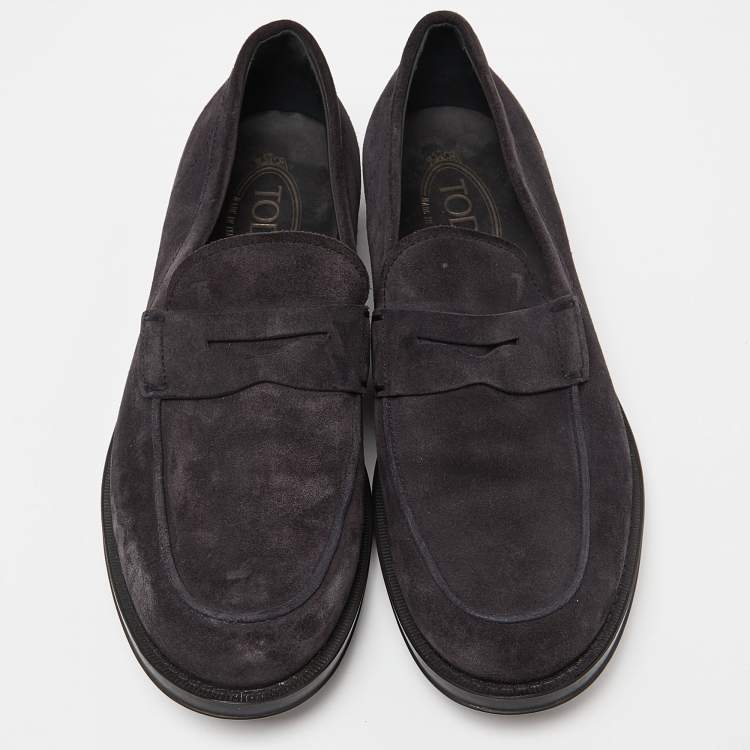 Pre Owned Tod's Dark Blue Suede Slip On Loafers Size 41  