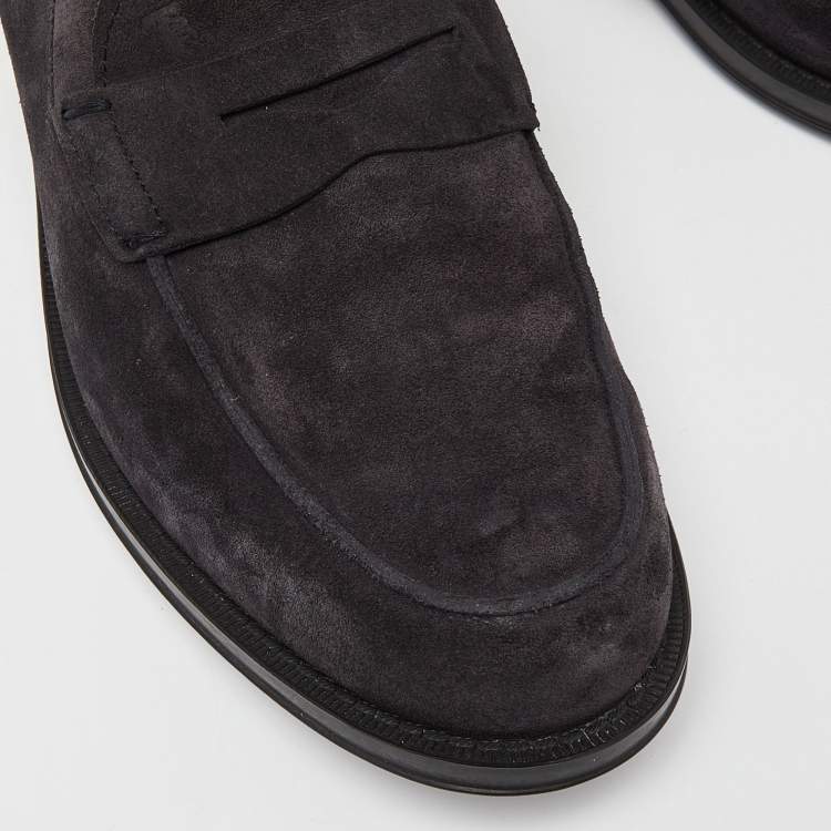Pre Owned Tod's Dark Blue Suede Slip On Loafers Size 41  