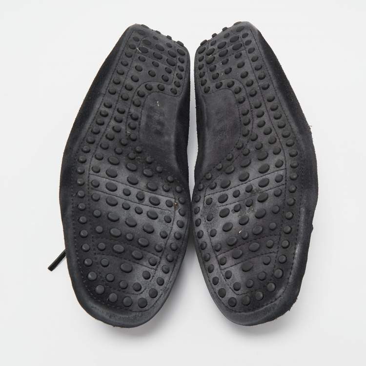 Pre Owned Tod's Black Suede Bow Fringe Loafers Size 43