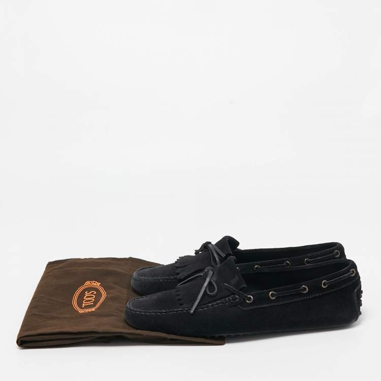 Pre Owned Tod's Black Suede Bow Fringe Loafers Size 43