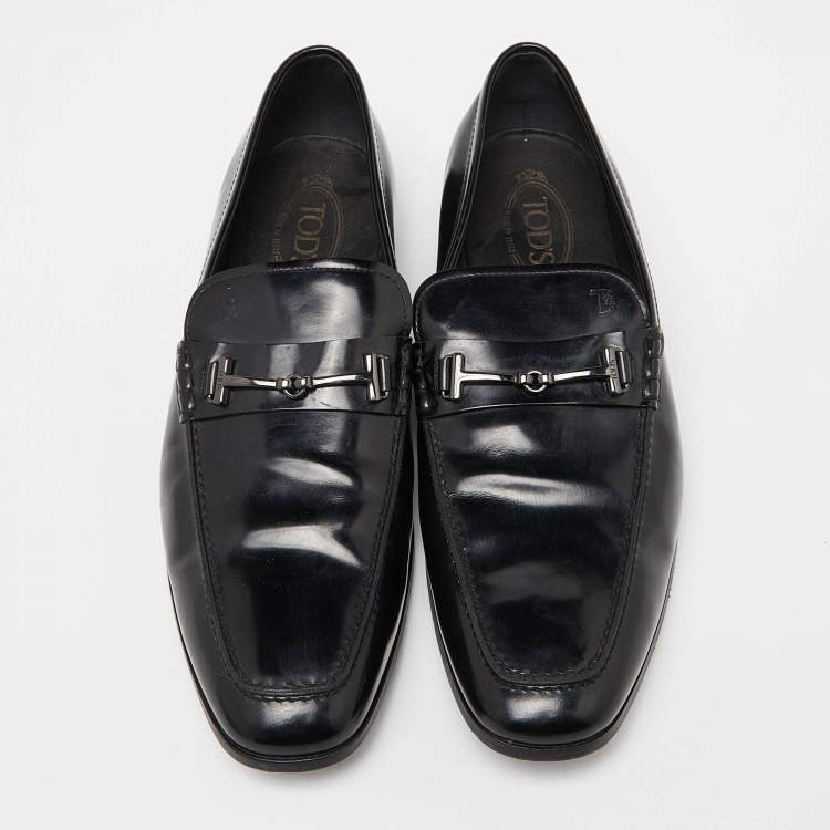 Pre Owned Tod's Black Leather Slip On Loafers Size 44.5 