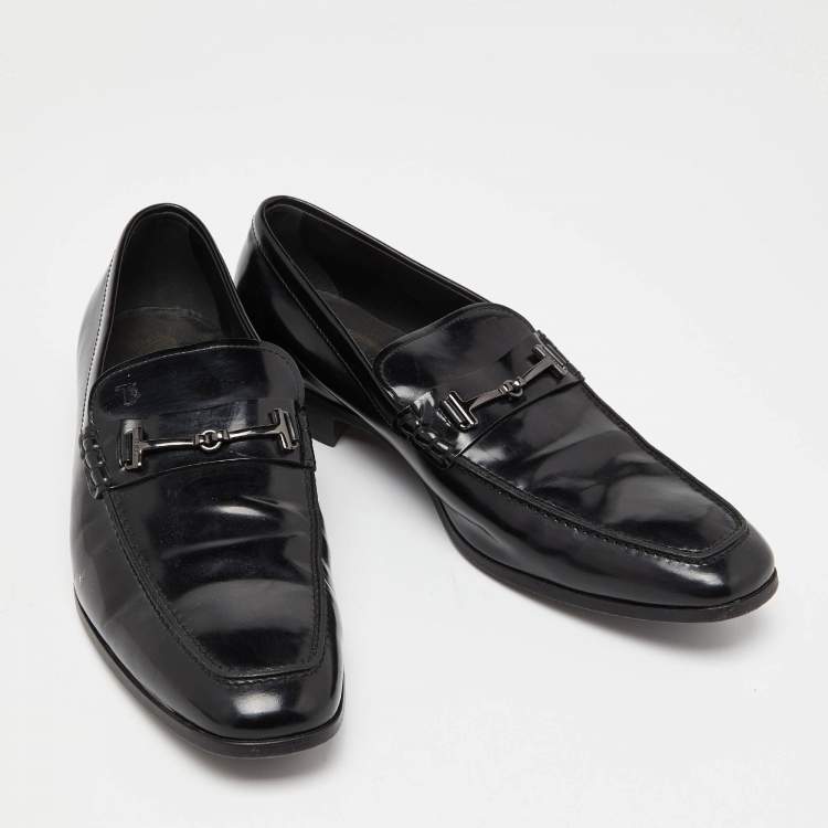 Pre Owned Tod's Black Leather Slip On Loafers Size 44.5 