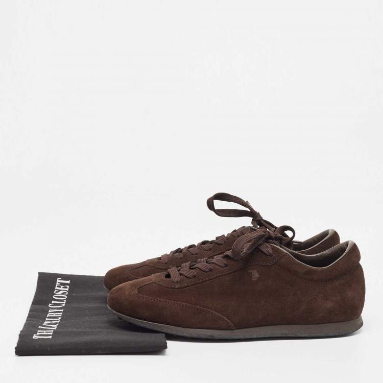 Pre Owned Tod's Brown Suede Lace Up Sneakers Size 39.5