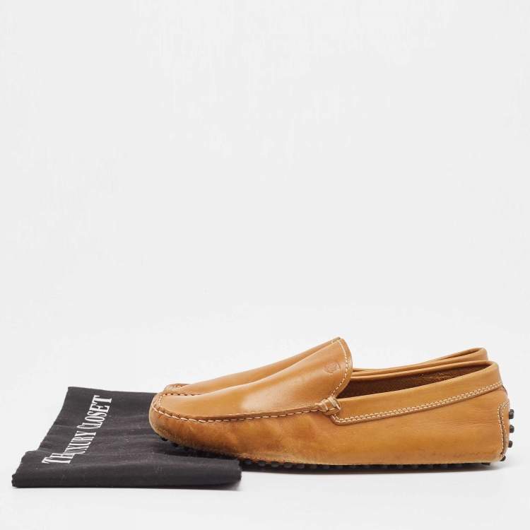 Pre Owned Tod's Tan Leather Slip On Loafers Size 38.5