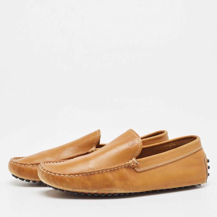 Pre Owned Tod's Tan Leather Slip On Loafers Size 38.5