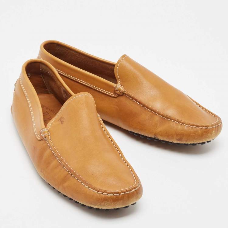 Pre Owned Tod's Tan Leather Slip On Loafers Size 38.5