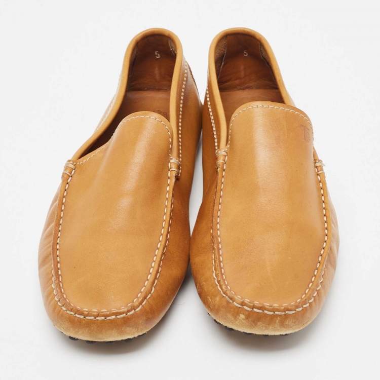 Pre Owned Tod's Tan Leather Slip On Loafers Size 38.5