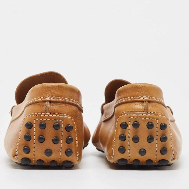 Pre Owned Tod's Tan Leather Slip On Loafers Size 38.5
