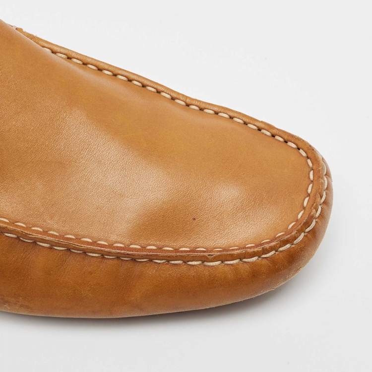 Pre Owned Tod's Tan Leather Slip On Loafers Size 38.5