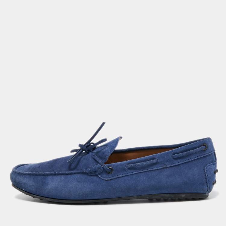 Pre Owned Tod's Blue Suede Bow Driving Loafers Size 45