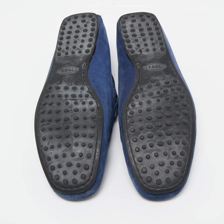 Pre Owned Tod's Blue Suede Bow Driving Loafers Size 45