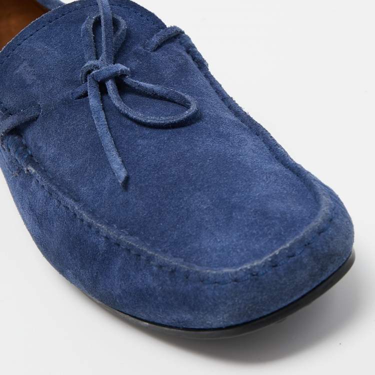 Pre Owned Tod's Blue Suede Bow Driving Loafers Size 45
