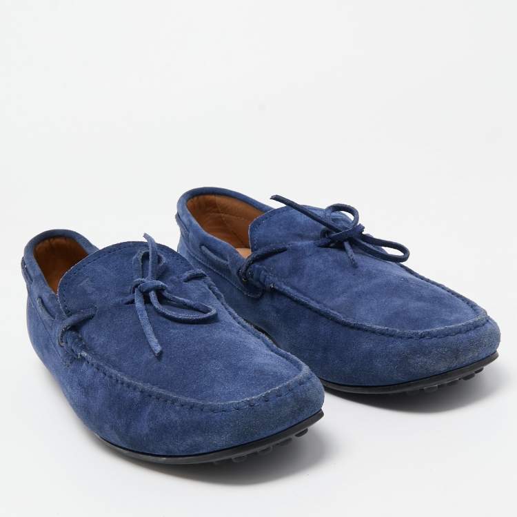 Pre Owned Tod's Blue Suede Bow Driving Loafers Size 45