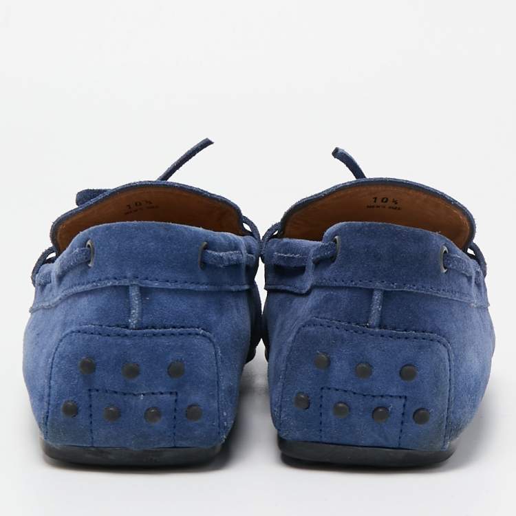 Pre Owned Tod's Blue Suede Bow Driving Loafers Size 45