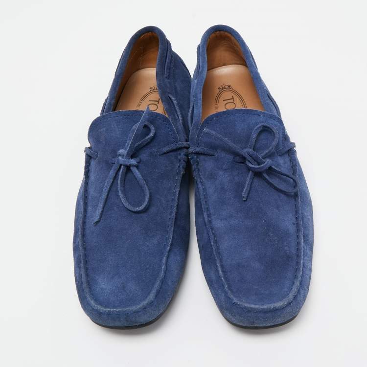 Pre Owned Tod's Blue Suede Bow Driving Loafers Size 45