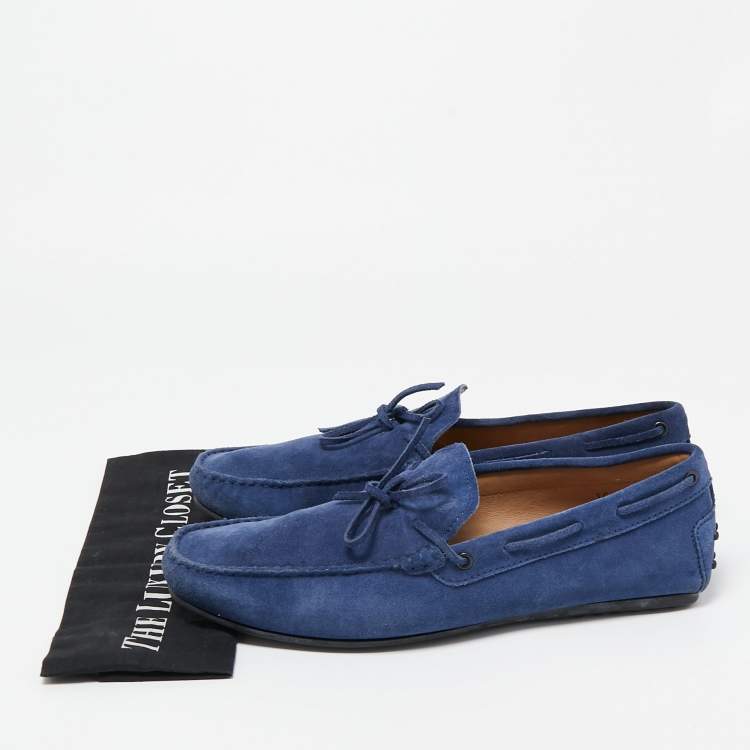 Pre Owned Tod's Blue Suede Bow Driving Loafers Size 45