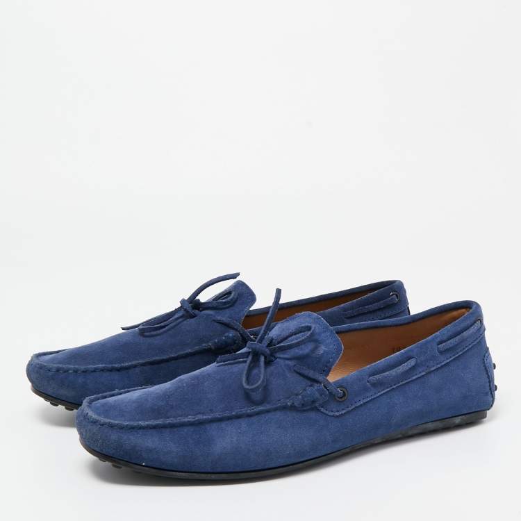 Pre Owned Tod's Blue Suede Bow Driving Loafers Size 45