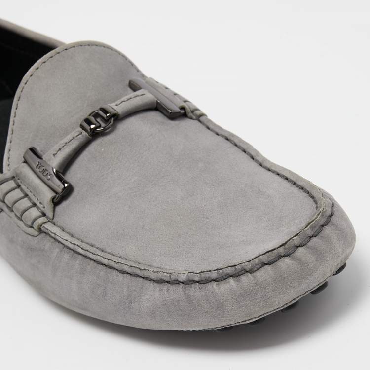 Pre Owned Tod's Grey Nubuck Leather Slip On Loafers Size 43