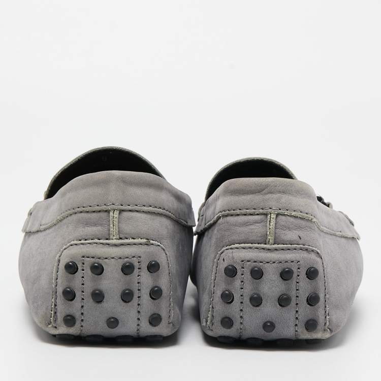 Pre Owned Tod's Grey Nubuck Leather Slip On Loafers Size 43