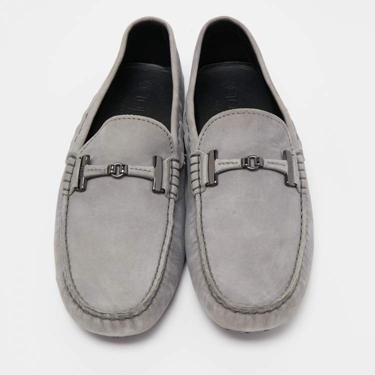 Pre Owned Tod's Grey Nubuck Leather Slip On Loafers Size 43