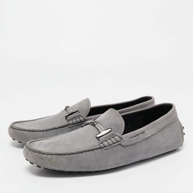 Pre Owned Tod's Grey Nubuck Leather Slip On Loafers Size 43