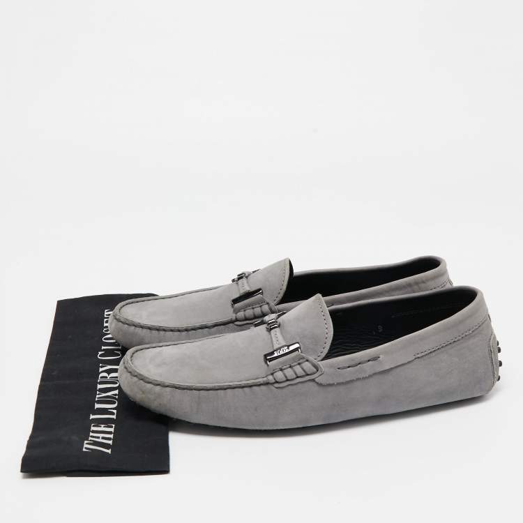 Pre Owned Tod's Grey Nubuck Leather Slip On Loafers Size 43