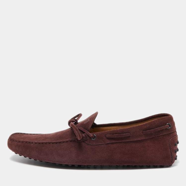 Pre Owned Tod's Burgundy Suede Bow Slip On Loafers Size 44