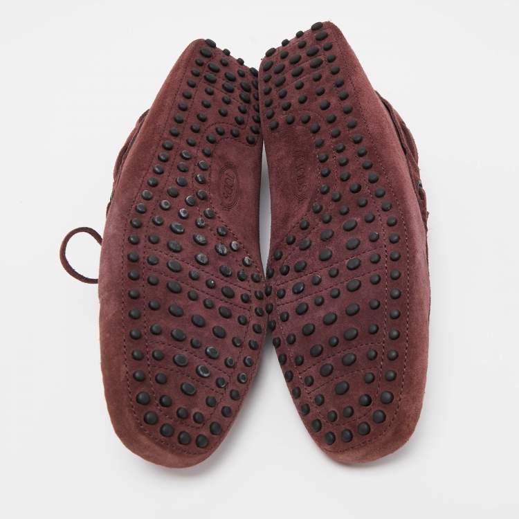Pre Owned Tod's Burgundy Suede Bow Slip On Loafers Size 44
