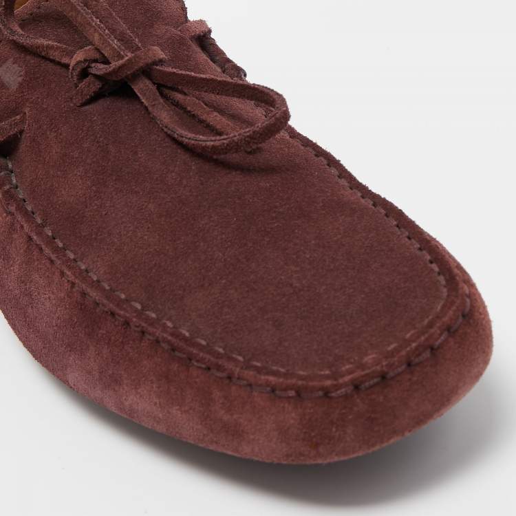 Pre Owned Tod's Burgundy Suede Bow Slip On Loafers Size 44
