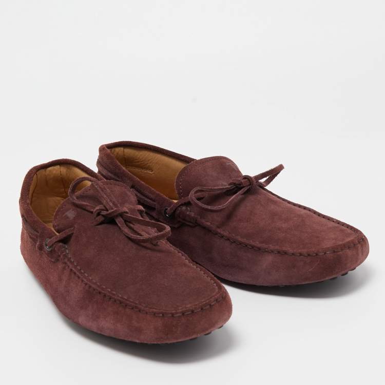 Pre Owned Tod's Burgundy Suede Bow Slip On Loafers Size 44