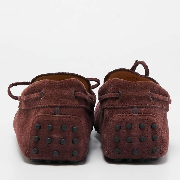 Pre Owned Tod's Burgundy Suede Bow Slip On Loafers Size 44