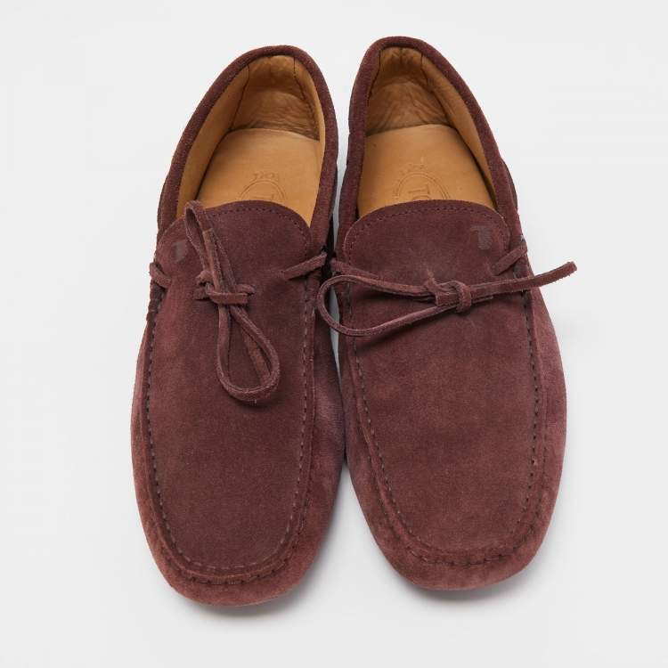 Pre Owned Tod's Burgundy Suede Bow Slip On Loafers Size 44