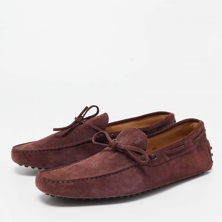 Pre Owned Tod's Burgundy Suede Bow Slip On Loafers Size 44