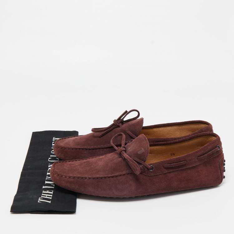 Pre Owned Tod's Burgundy Suede Bow Slip On Loafers Size 44