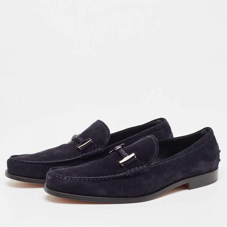 Pre Owned Tod's Navy Blue Suede Bit Slip On Loafers Size 44.5
