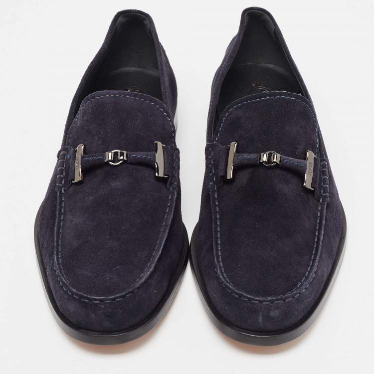 Pre Owned Tod's Navy Blue Suede Bit Slip On Loafers Size 44.5
