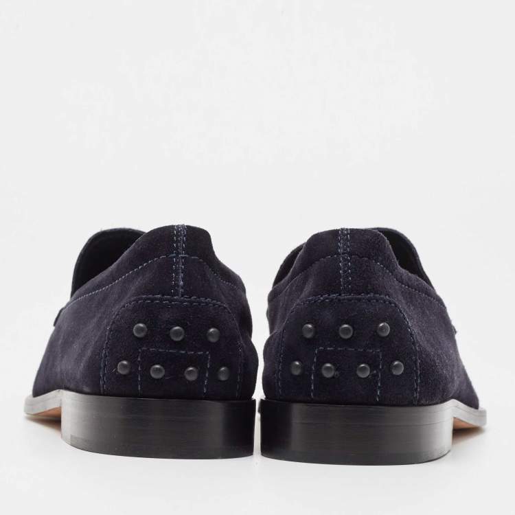 Pre Owned Tod's Navy Blue Suede Bit Slip On Loafers Size 44.5