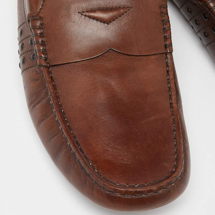 Pre Owned Tod's Brown Leather Penny Loafers Size 39.5