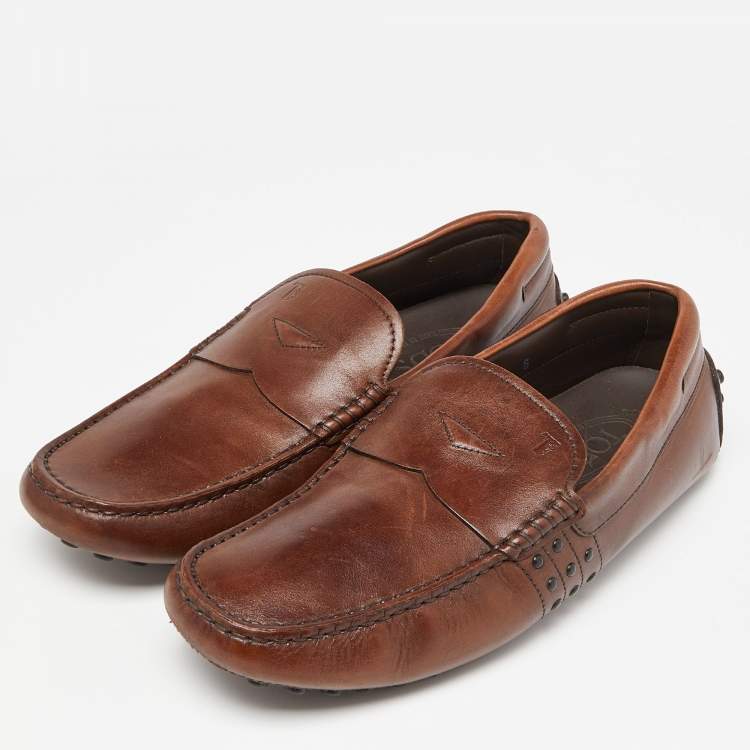 Pre Owned Tod's Brown Leather Penny Loafers Size 39.5