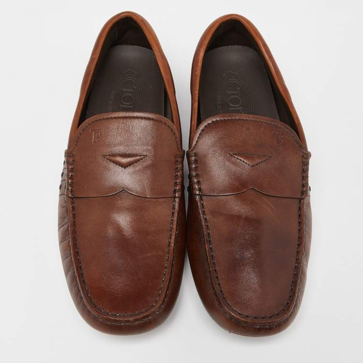 Pre Owned Tod's Brown Leather Penny Loafers Size 39.5