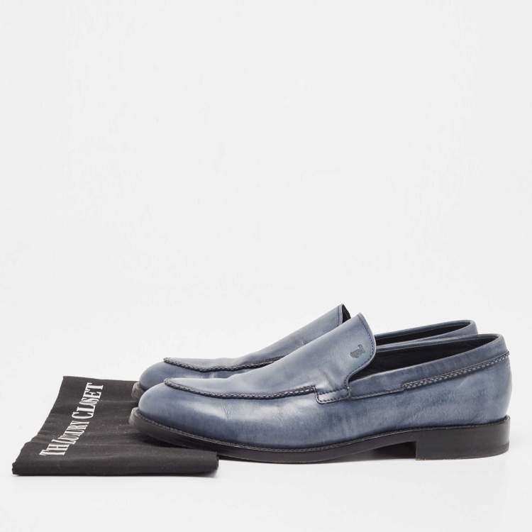 Pre Owned Tod's Navy Blue Leather Slip On Loafers Size 42