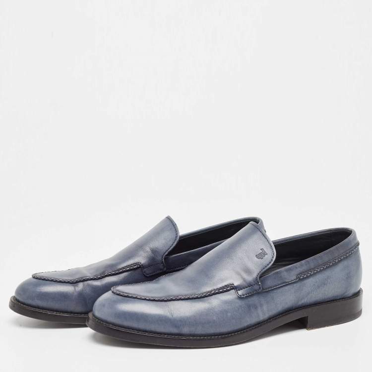 Pre Owned Tod's Navy Blue Leather Slip On Loafers Size 42