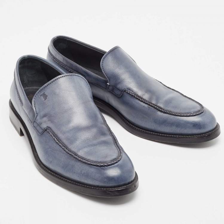 Pre Owned Tod's Navy Blue Leather Slip On Loafers Size 42