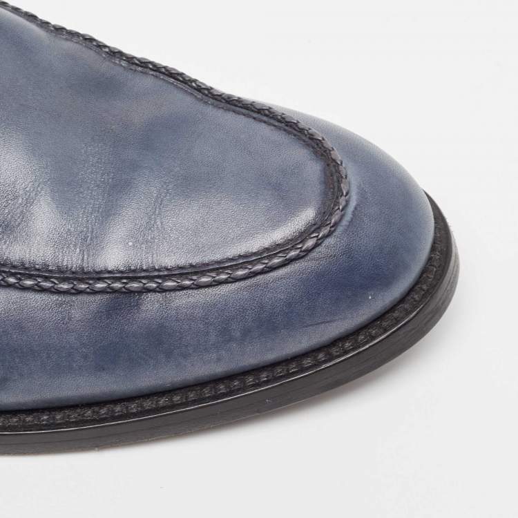 Pre Owned Tod's Navy Blue Leather Slip On Loafers Size 42