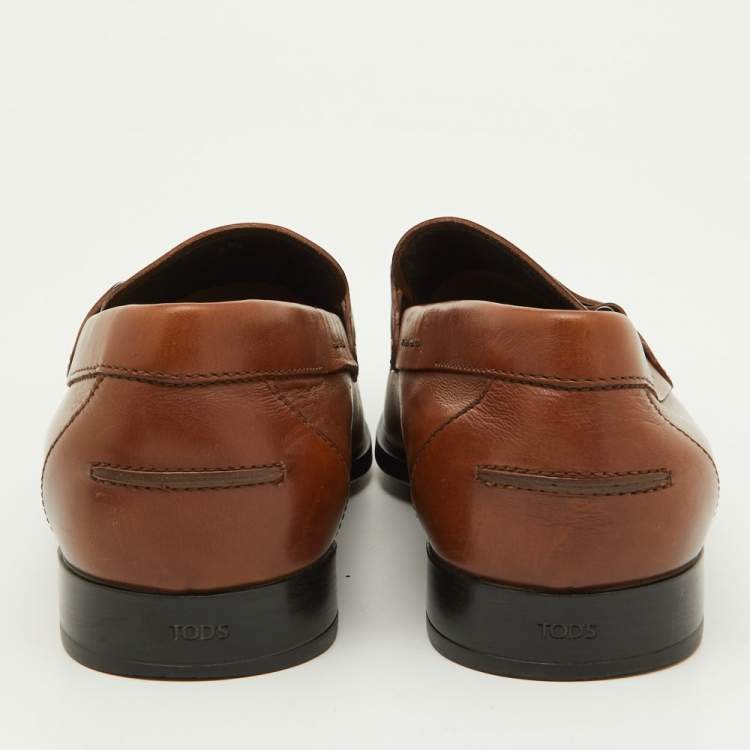 Pre Owned Tod's Brown Leather Slip On Loafers Size 39
