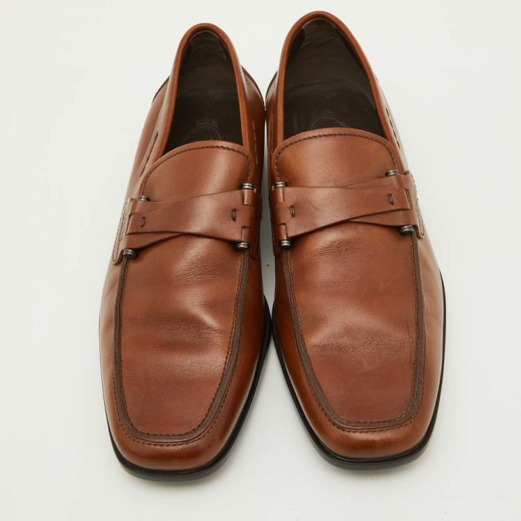 Pre Owned Tod's Brown Leather Slip On Loafers Size 39