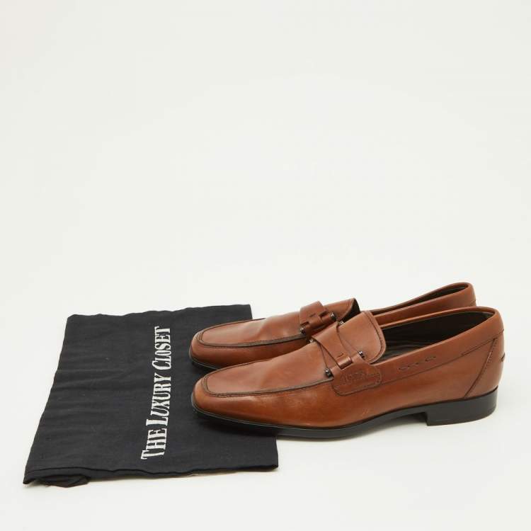 Pre Owned Tod's Brown Leather Slip On Loafers Size 39